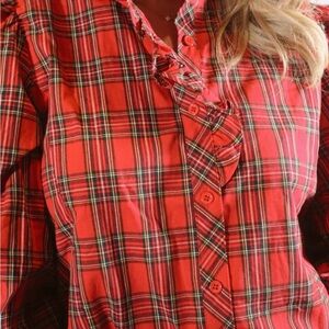 Red Plaid Button-Up Shirt